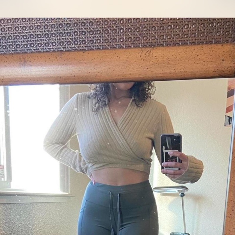 Emory Park Ribbed Wrap Crop Top - Tan